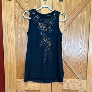 White House Black Market Navy Sequined Floral Blouse